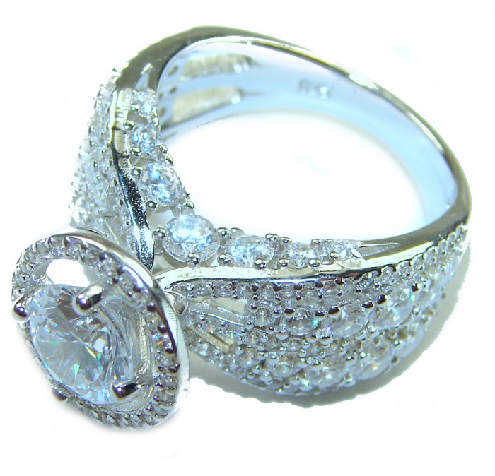 Luxurious 10.8 carat White Topaz .925 Sterling Silver brilliantly handcrafted stack ring s. 7 - Side view of luxurious white topaz sterling silver ring.