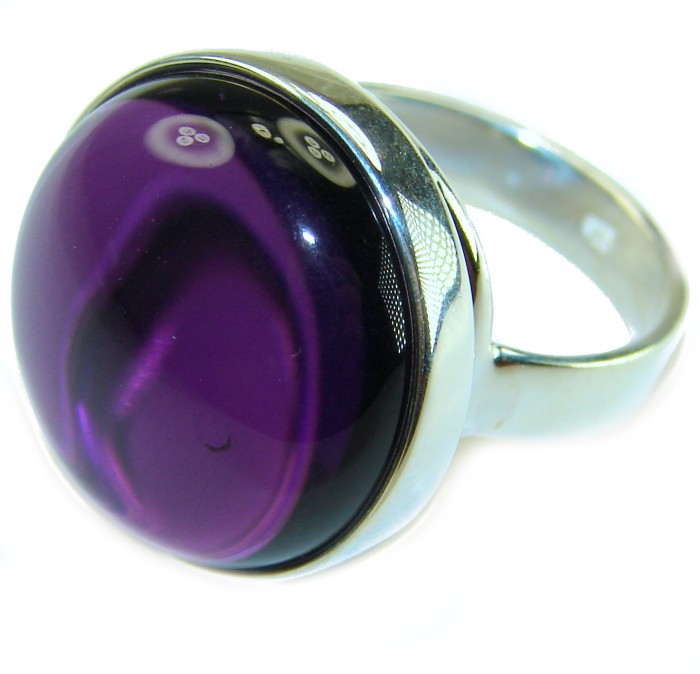 Purple Full Moon Amethyst .925 Sterling Silver Handcrafted Large Ring size 7 ADJUSTABLE - Close-up of Purple Amethyst Ring in Sterling Silver setting