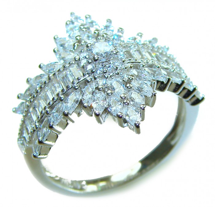 8.8 carat White Topaz .925 Sterling Silver brilliantly handcrafted ring s. 8 1/4 - White Topaz sterling silver ring, top view showcasing intricate design.