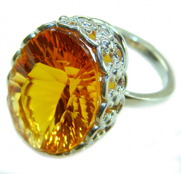 Liliana 39.5 carat Champagne Smoky Topaz .925 Sterling Silver Gold Oversized Ring size 7 3/4 - Close-up of 39.5 carat champagne smoky topaz ring in sterling silver.