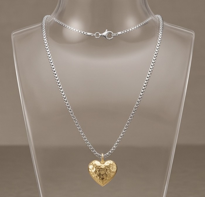 Golden Heart Luxurious 2.4 carat pave White Topaz 18K Gold over .925 Sterling Silver handcrafted necklace - photo 1