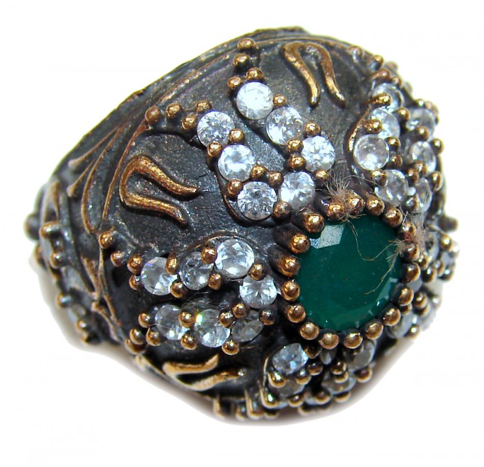 Victorian Style created Emerald & White Topaz Copper over Sterling Silver ring; s. 6 - photo 1