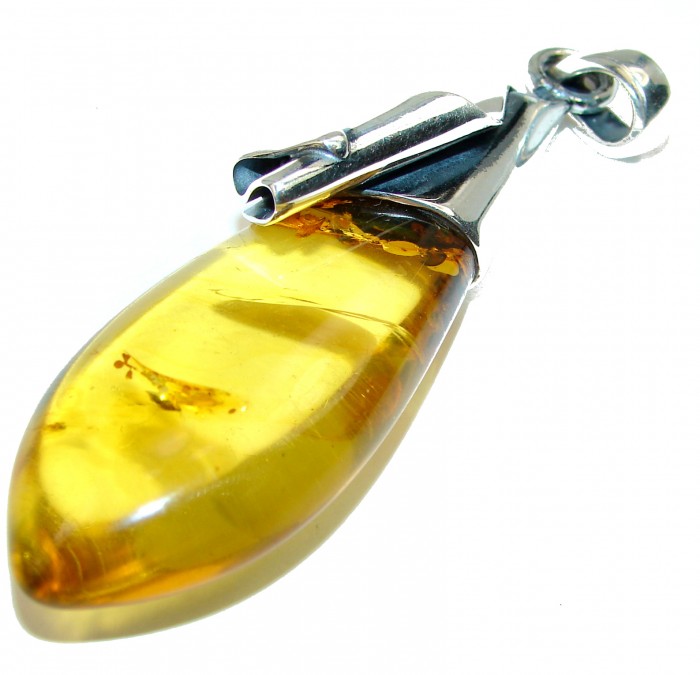Huge Natural Golden Baltic Amber .925 Sterling Silver handmade Pendant - photo 1