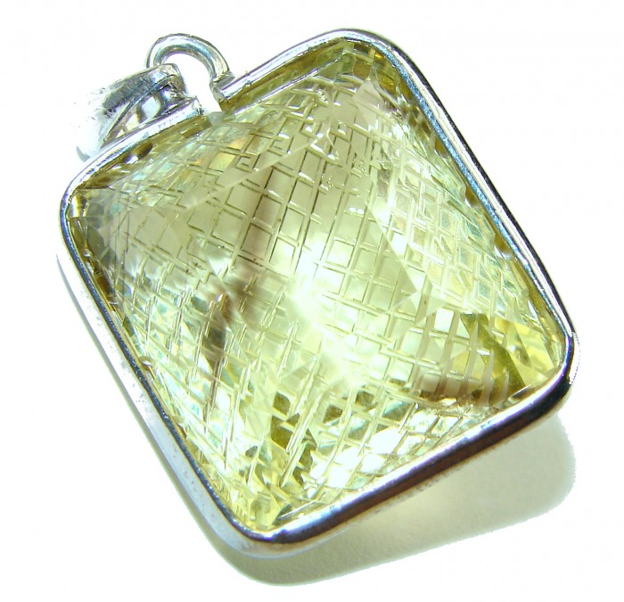 Vintage Style carved 55.2 carat Lemotrine .925 Sterling Silver handmade Pendant - photo 3