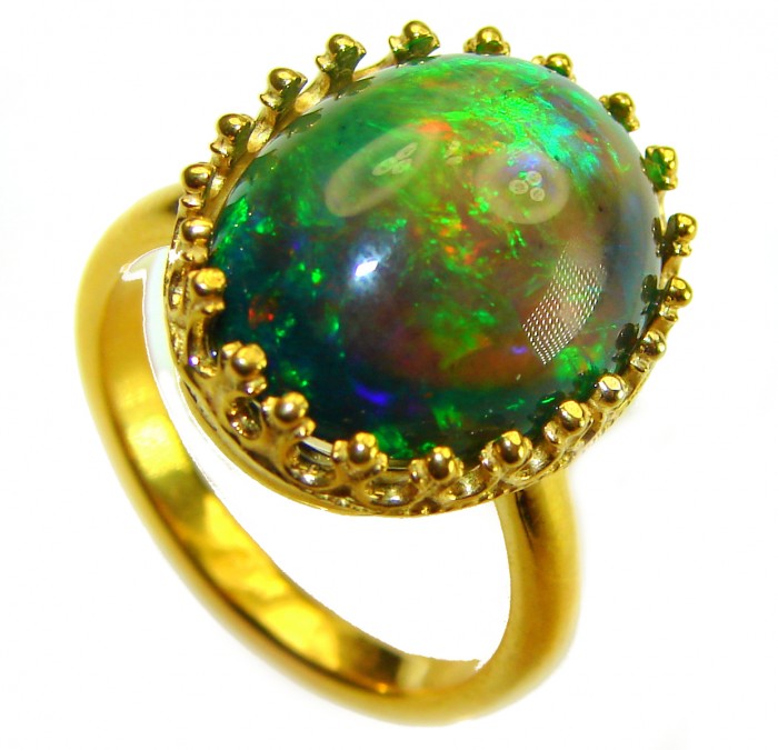 A COSMIC POWER Genuine 12.2 carat Black Opal 18K Gold over .925 Sterling Silver handmade Ring size 8 - photo 4