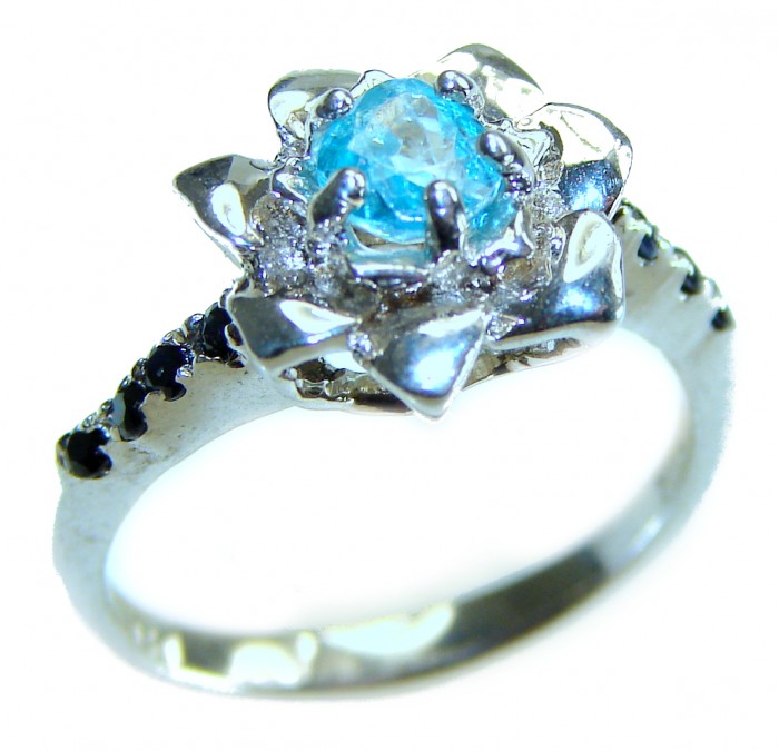 Blue Flower 2.7 carat Blue Swiss Topaz .925 Sterling Silver handcrafted Ring size 7 1/2 - photo 2