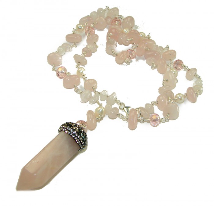 28 inches long Graceful Rose Quartz 14K Rose Gold over .925 Sterling Silver handcrafted necklace - photo 3