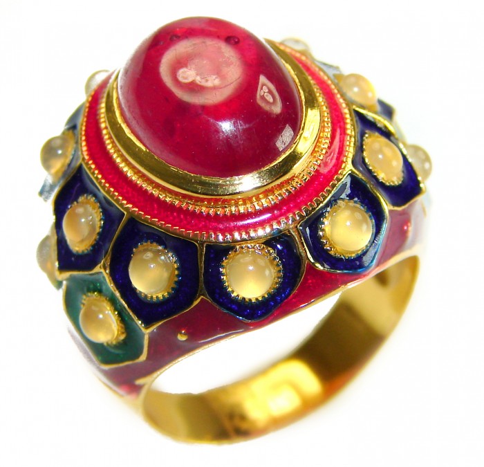 Real Beauty of Nature - natural 12.5 carat Ruby enamel 18K Gold over .925 Sterling Silver handmade Statement Ring size 8 - photo 4