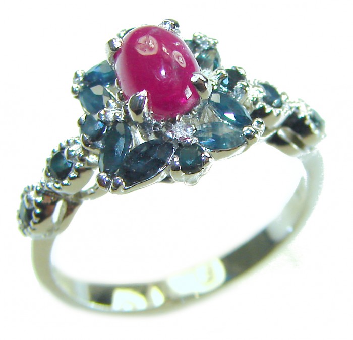 Pure Luxury 4.2 carat natural Ruby Sapphire .925 Sterling Silver Perfectly handcrafted Ring s. 8 - Close-up of ruby and sapphire ring with .925 sterling silver setting