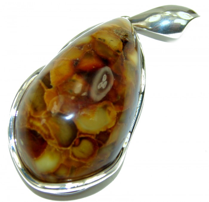 HUGE Genuine Baltic Amber .925 Sterling Silver handmade pendant - photo 1
