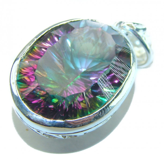 Large 45.5 carat oval cut Mystic Topaz .925 Sterling Silver handcrafted Pendant - photo 2