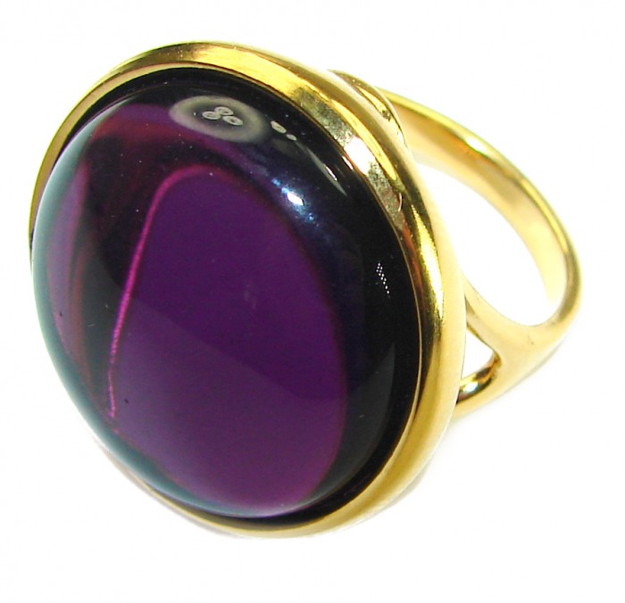 Purple Full Moon Amethyst 14K Gold over .925 Sterling Silver Handcrafted Large Ring size 8 - photo 2
