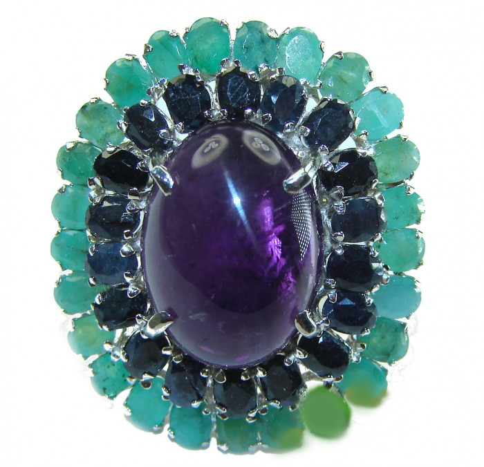Blooming Love 29.8 carat Amethyst Sapphire .925 Sterling Silver Handcrafted Ring size 7 - photo 2