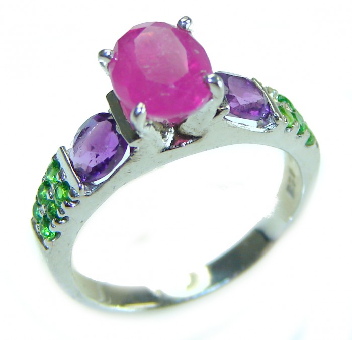 Authentic 5.3 carat Ruby .925 Sterling Silver handmade Cocktail Ring s. 7 - photo 3