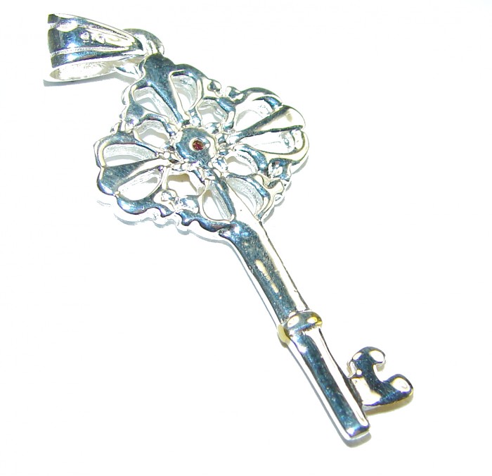 Special Magic Key Garnet 2 tones .925 Sterling Silver Pendant - photo 1