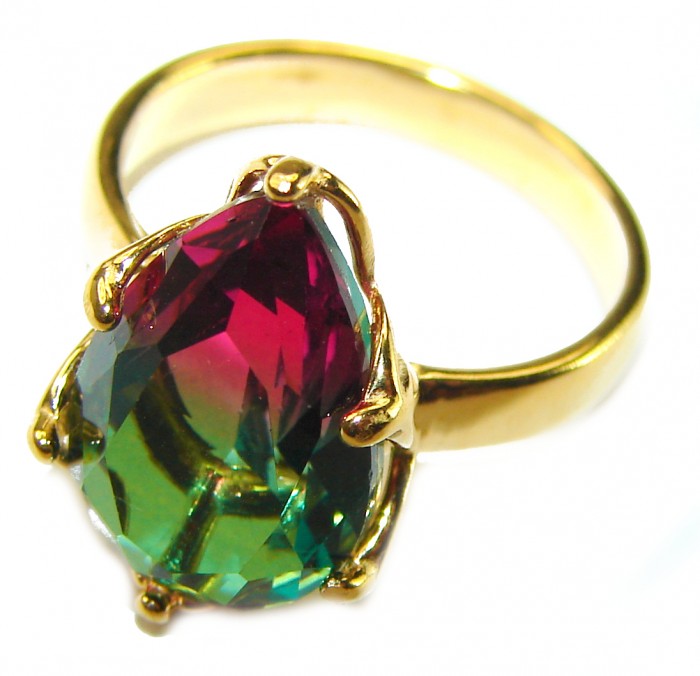 7.9 carat pear cut Brazilian Tourmaline 14K Gold over .925 Sterling Silver Perfectly handcrafted Ring s. 6 - photo 1