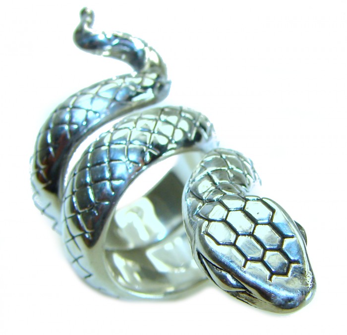 Large Boa Snake .925 Sterling Silver handcrafted Statement SPINAL Ring size 5 1/2 - photo 4