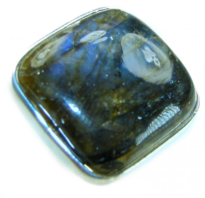 Shimmering Natural Labradorite .925 Sterling Silver handcrafted Large ring size 8 adjustable - Close-up of shimmering labradorite stone in sterling silver setting