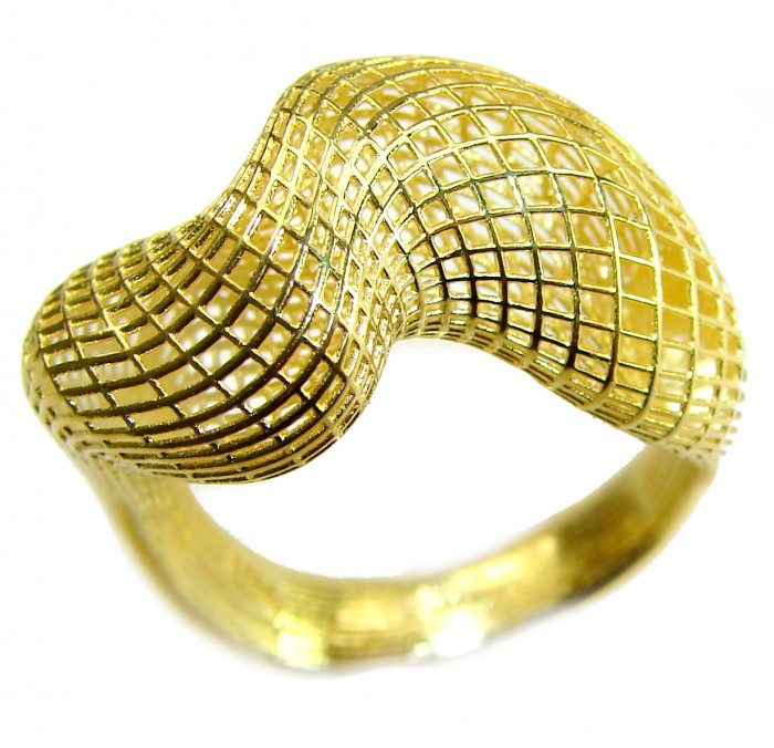 New Art 18k Gold over .925 Silver handcrafted Cocktail Ring s. 8 1/4 - Top view of abstract gold cocktail ring over .925 silver.