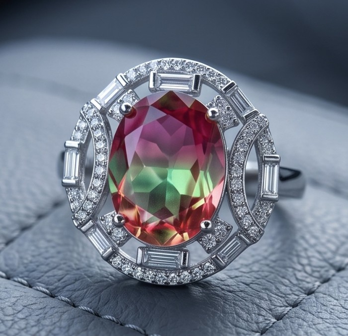 Carolyn 6.8 carat Brazilian Tourmaline .925 Sterling Silver Perfectly handcrafted Ring s. 8 1/4 - Close-up of Carolyn 6.8 carat tourmaline ring in sterling silver.