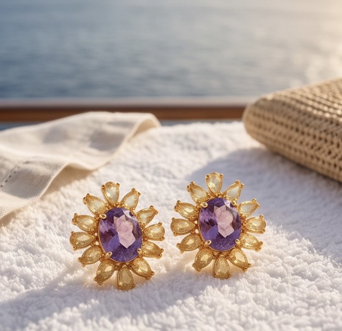 Cascades OF LIGHT Genuine 15.2 carat Fire Moonstone 18k Gold over .925 Silver handcrafted earrings - Front view of Cascades of Light earrings with moonstone and gold accents.