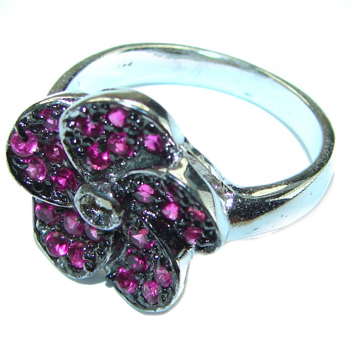 Red Flower Ruby .925 Silver handcrafted Ring s. 8 - photo 1