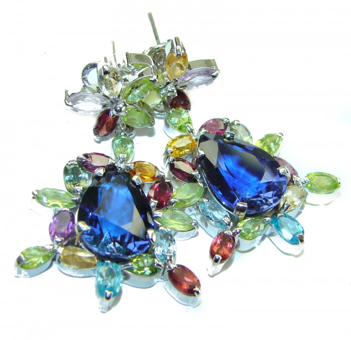Splendid 12.5 carat London Blue Topaz .925 Sterling Silver Handcrafted Earrings - photo 5