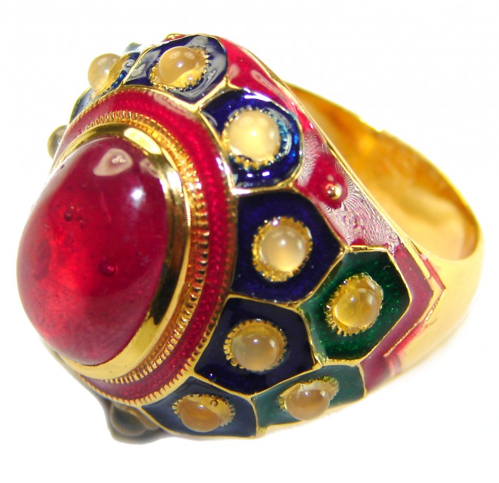 Real Beauty of Nature - natural 12.5 carat Ruby enamel 18K Gold over .925 Sterling Silver handmade Statement Ring size 8 - photo 3