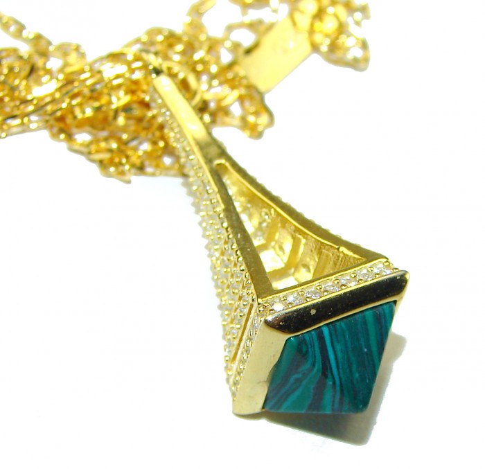 Outstanding authentic Malachite White Sapphire 18K Gold over .925 Sterling Silver necklace - photo 1