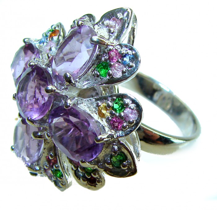 Dramatic design 11.8 carat AUTHENTIC Amethyst.925 Sterling Silver Handcrafted Ring size 7 1/2 - photo 1