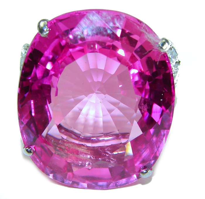 Pink Radiance- oval Cut - 34.5 carat Pink Sapphire .925 Silver handcrafted Large Cocktail Ring s. 8 3/4 - photo 5