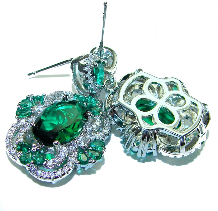 Very Unique 8.6 carat Chrome Diopside Rhodium over .925 Sterling Silver handcrafted earrings - photo 2