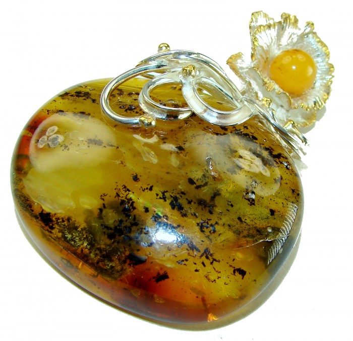 The King of the Sea Giant Authentic Golden Baltic Amber 18K Gold over .925 Sterling Silver handmade Pendant - photo 3