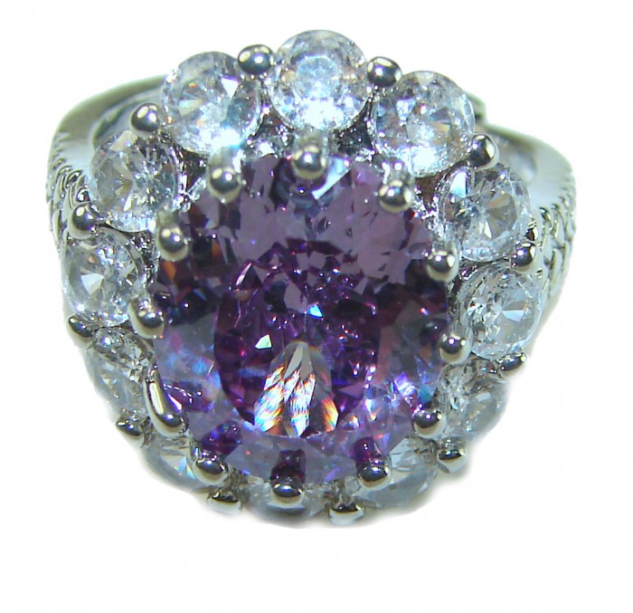 10.2 carat Amethyst .925 Sterling Silver Handcrafted Ring size 7 adjustable - Close-up of 10.2 carat amethyst ring in .925 sterling silver.