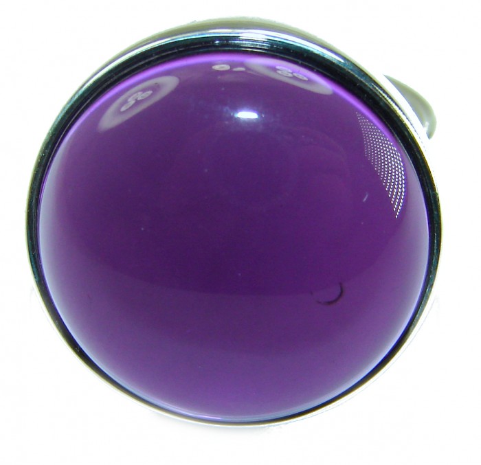 Purple Full Moon Amethyst .925 Sterling Silver Handcrafted Large Ring size 7 ADJUSTABLE - Stone close-up of purple amethyst ring in sterling silver.