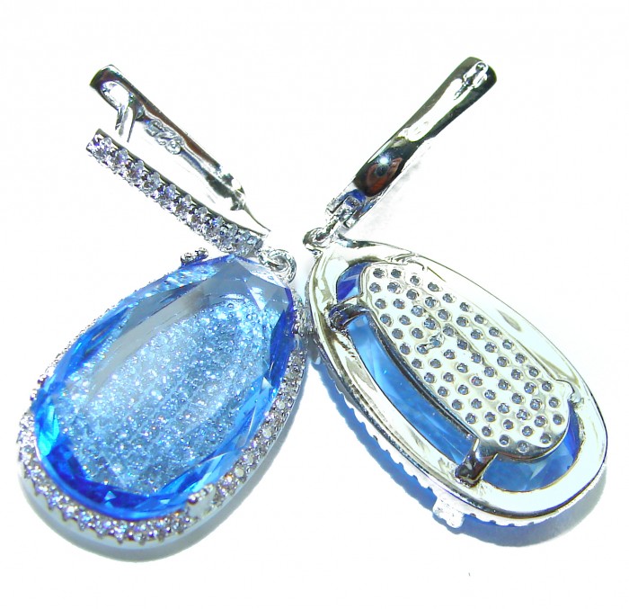 Aqua - Splendid 10.5 carat Swiss Blue Topaz .925 Sterling Silver Handcrafted Earrings - Swiss Blue Topaz earrings, side and back view, .925 Sterling Silver.