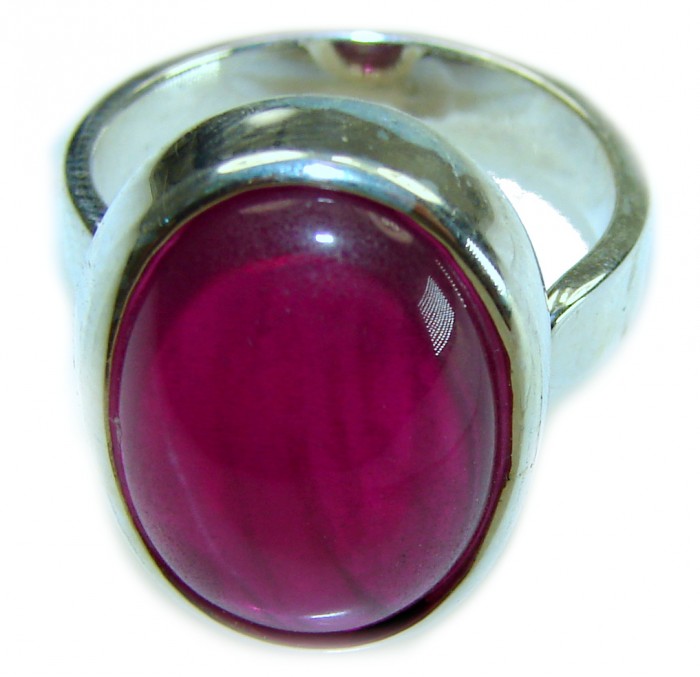 Crimson Fire 16.8 carat Authentic Ruby .925 Sterling Silver Handcrafted Ring size 7 - Close-up of a crimson ruby ring in .925 sterling silver setting.