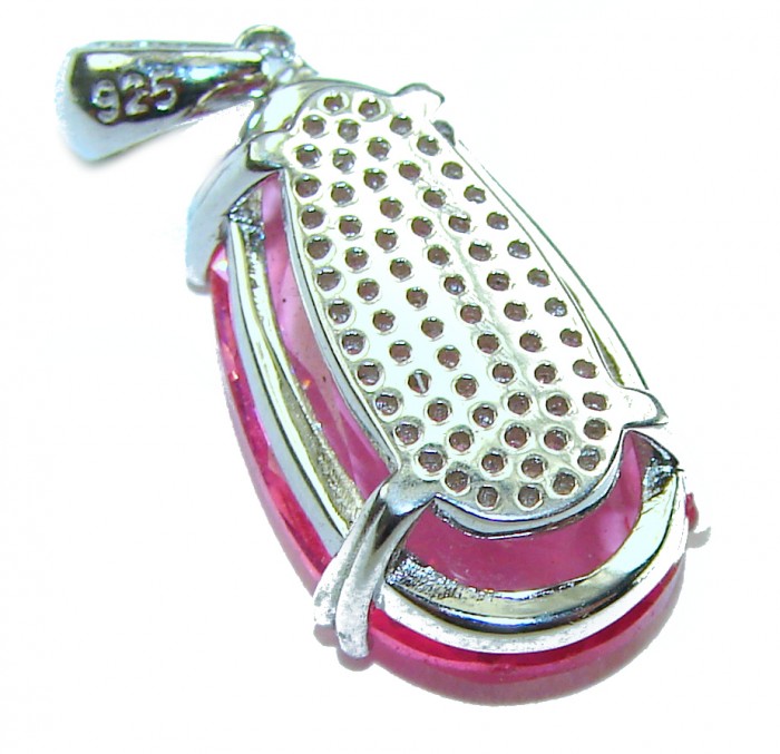 Sweet Raspberry 14.8 carat Pink Tourmaline rhodium over .925 Sterling Silver handcrafted Statement pendant - Side view of Sweet Raspberry pink tourmaline pendant, .925 silver.