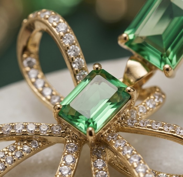 Luzurious 7.9 carat authentic Himalayan Peridot .925 Sterling Silver dipped in 14K Gold Handcrafted Statement Earrings - Close-up of Himalayan Peridot with diamond accents on gold setting