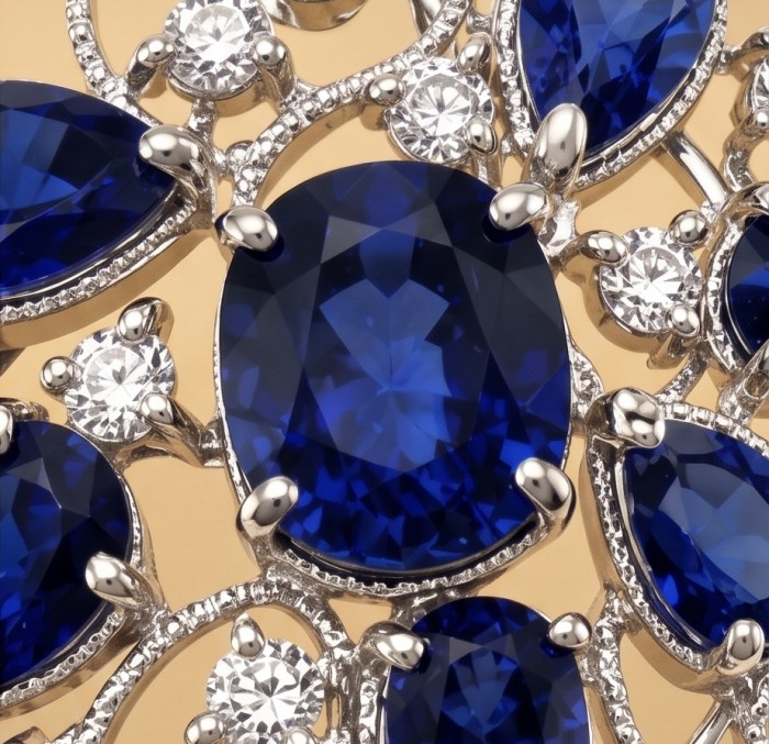Julietta 24.5 carat Sapphire .925 Sterling Silver dipped in rhodium handmade Pendant Brooch - Close-up of Julietta 24.5 carat sapphire in sterling silver setting