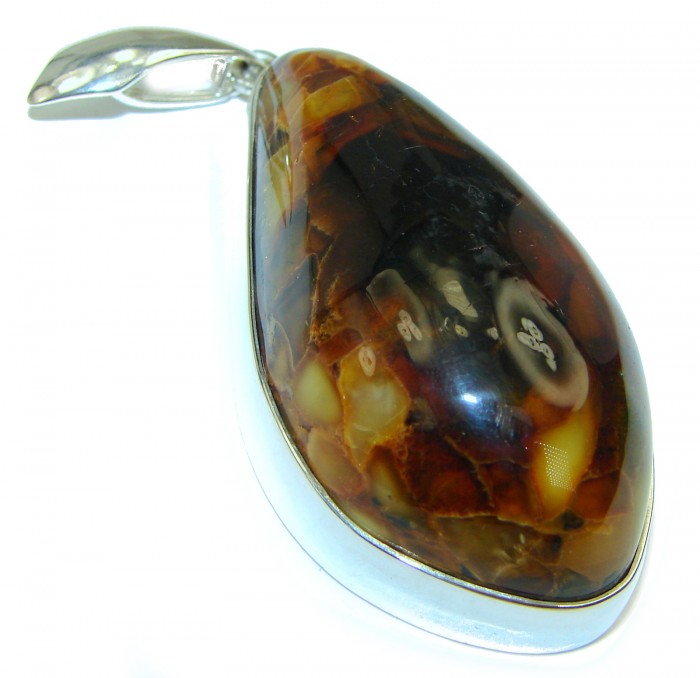 Huge Natural Baltic Amber .925 Sterling Silver handmade Pendant - photo 2