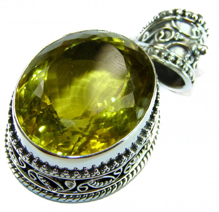 Cosmic Blast Oval cut flawless Lemon Quartz .925 Sterling Silver handcrafted pendant - photo 1