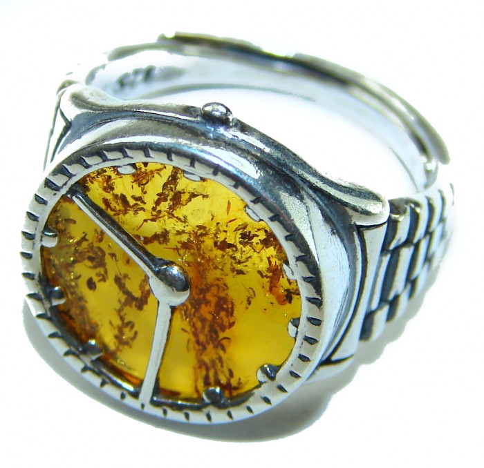 It's 4 O'Clock Somewhere Watch Authentic Baltic Amber .925 Sterling Silver handcrafted ring; s. 7 adjustable - photo 1