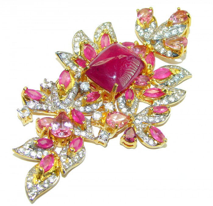 Vintage Design Genuine Ruby 18K Gold over .925 Sterling Silver handmade Large Statement Pendant - photo 3