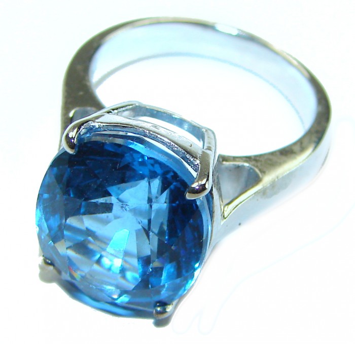 Electric Blue 14.5 carat Blue Swiss Topaz .925 Sterling Silver handcrafted Ring size 5 3/4 - photo 1