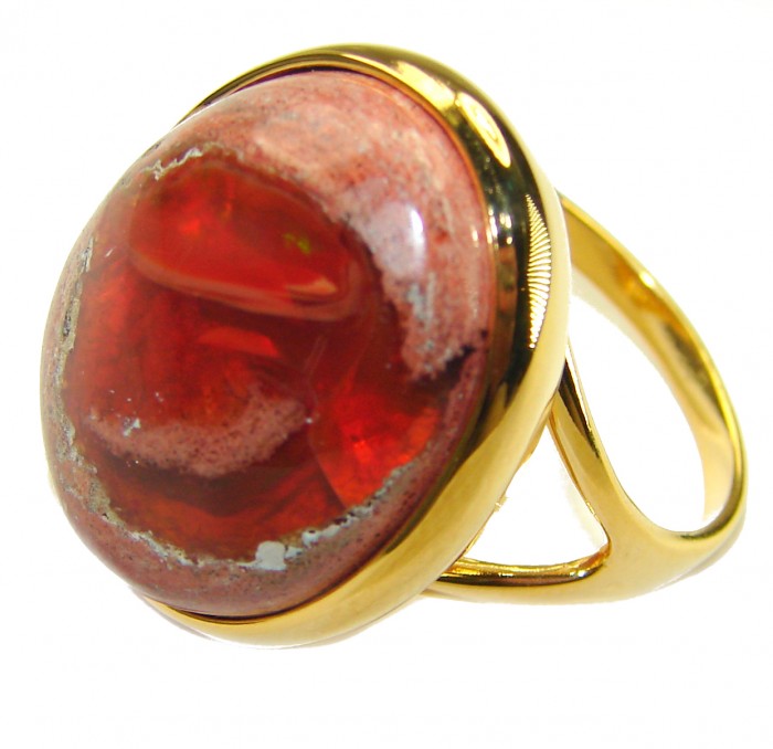 Queen of Fire best quality Mexican Opal 18K Gold over .925 Sterling Silver handmade ring 9 - photo 1