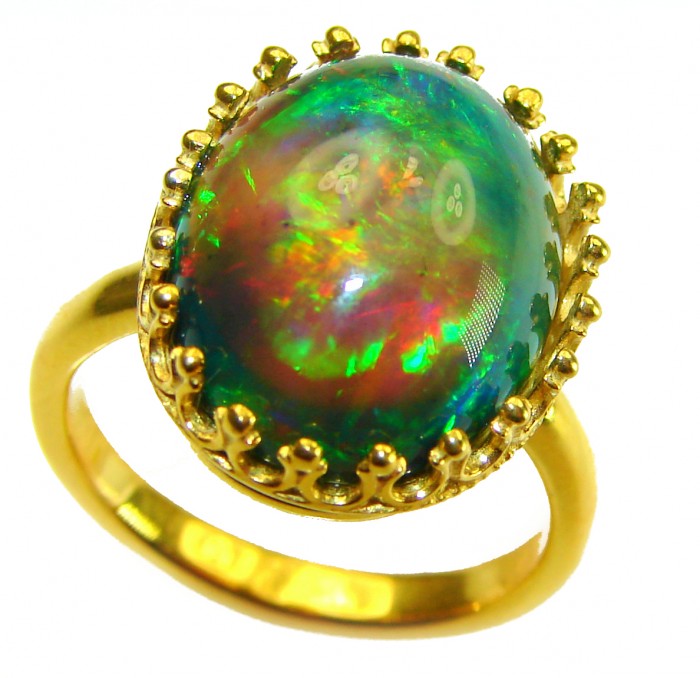 A COSMIC POWER Genuine 12.2 carat Black Opal 18K Gold over .925 Sterling Silver handmade Ring size 8 - photo 5