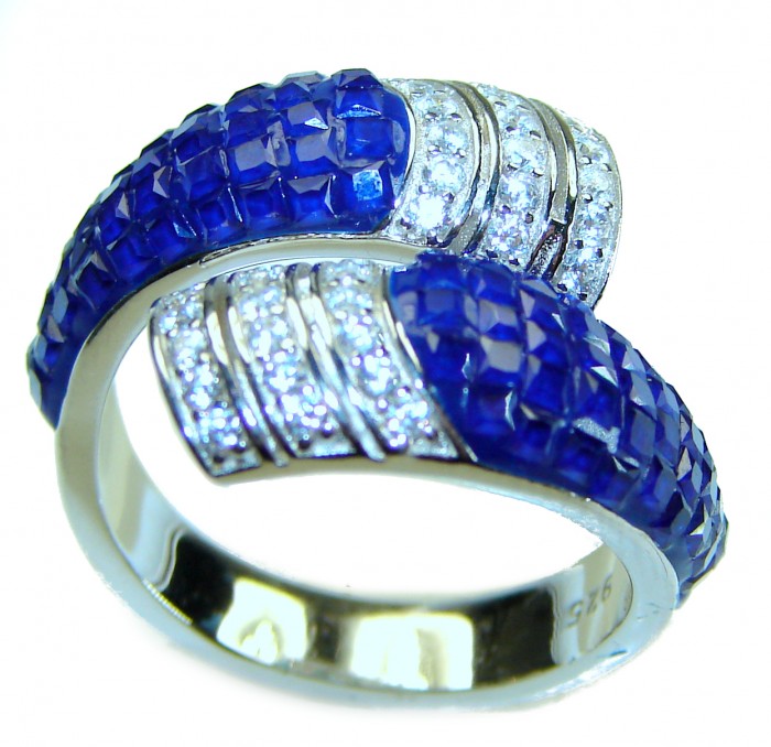 Luxurious 6.8 carat Sapphire .925 Sterling Silver handcrafted Ring size 7 1/4 - photo 2