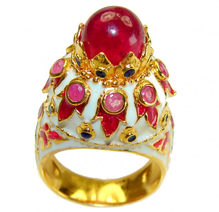Real Beauty of Nature - natural 5.5 carat Ruby enamel 18K Gold over .925 Sterling Silver handmade Statement Ring size 7 - photo 3