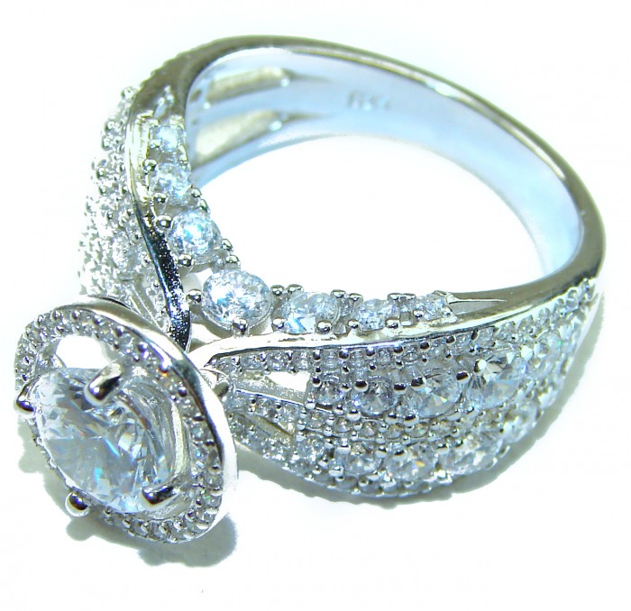 11.8 carat round cut White Topaz .925 Sterling Silver brilliantly handcrafted ring s. 8 1/4 - photo 1